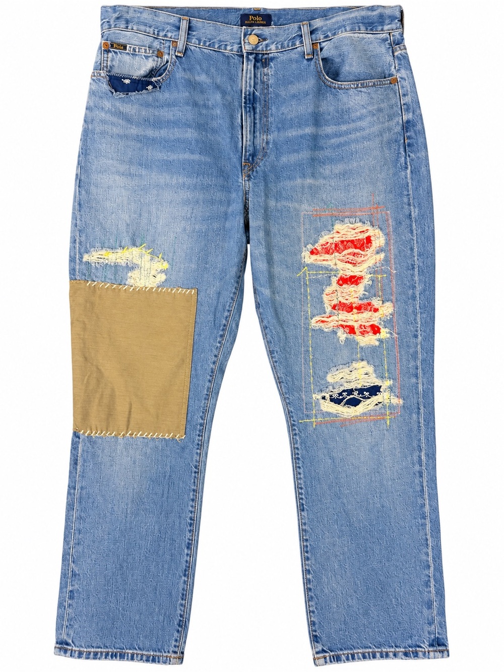 Polo Ralph Lauren Slim Boyfriend Patchwork Distressed Jeans Sz 33 Bandana Denim